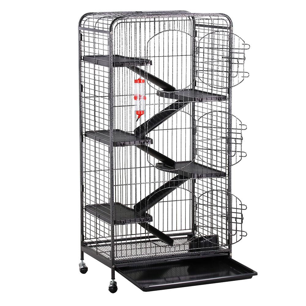 SmileMart 6 Level Rolling Large Pet Cage with Water Bottle for Small Animals， Black