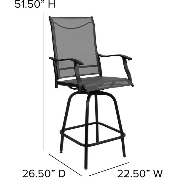 All Weather Outdoor Grey with Black Galvanized Steel Swivel Bar Stools