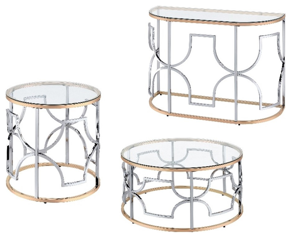 Furniture of America Sol Glass Top 3 Piece Coffee Table Set in Chrome and Gold   Contemporary   Coffee Table Sets   by Homesquare  Houzz