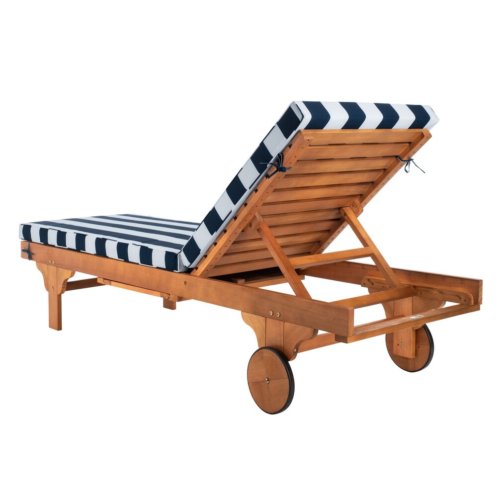 SAFAVIEH Outdoor Navy/White Striped Adjustable Chaise Lounge