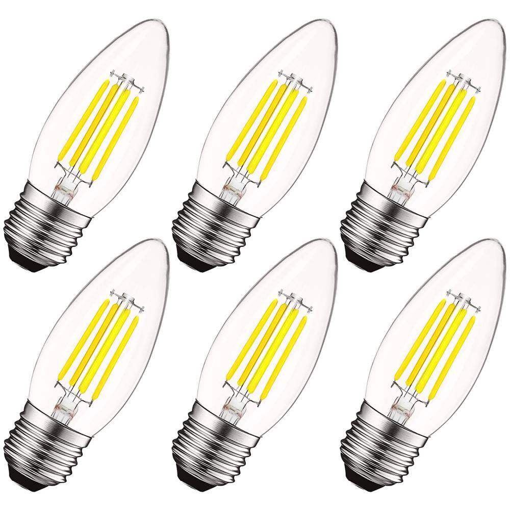 LUXRITE 60-Watt Equivalent B10 Dimmable Edison LED Light Bulbs Torpedo Tip Clear Glass 5000K Bright White (6-Pack) LR21608-6PK