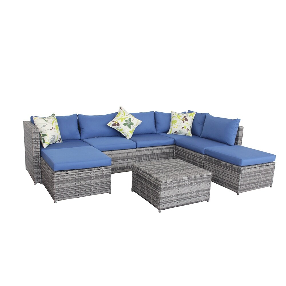 8 Pieces Patio Furniture Outdoor Sectional Wicker Rattan Sofa Set with Removable Cushion  Flip Top Storage Box and Ottoman