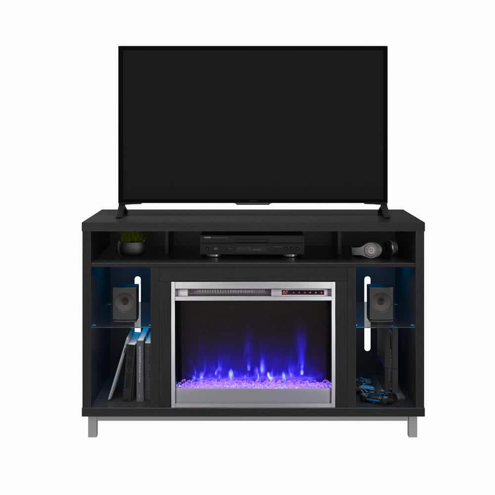 Ameriwood Home Cleavland 475 in Freestanding Electric Fireplace TV Stand in Black Oak