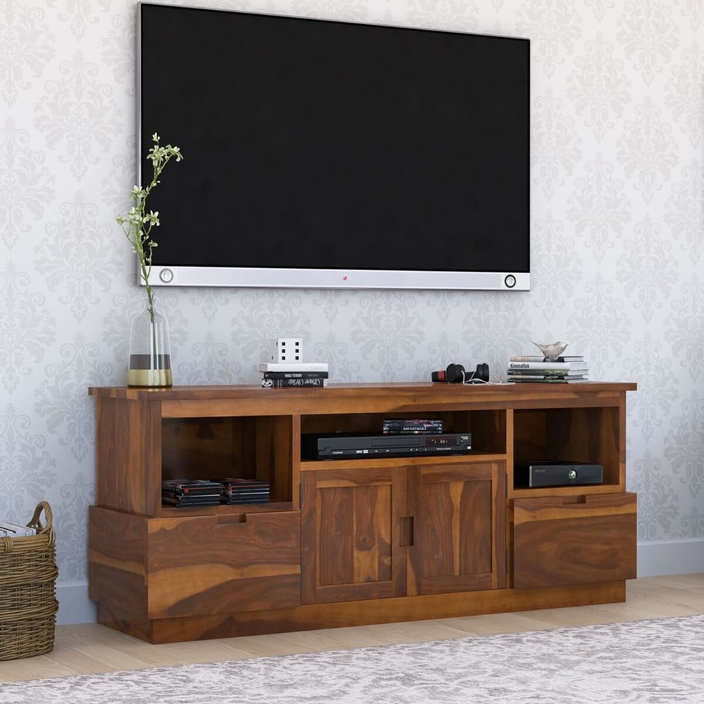 Modern Simplicity Rustic Solid Wood TV Media Stand with 2 Drawers   Rustic   Entertainment Centers And Tv Stands   by Sierra Living Concepts Inc  Houzz