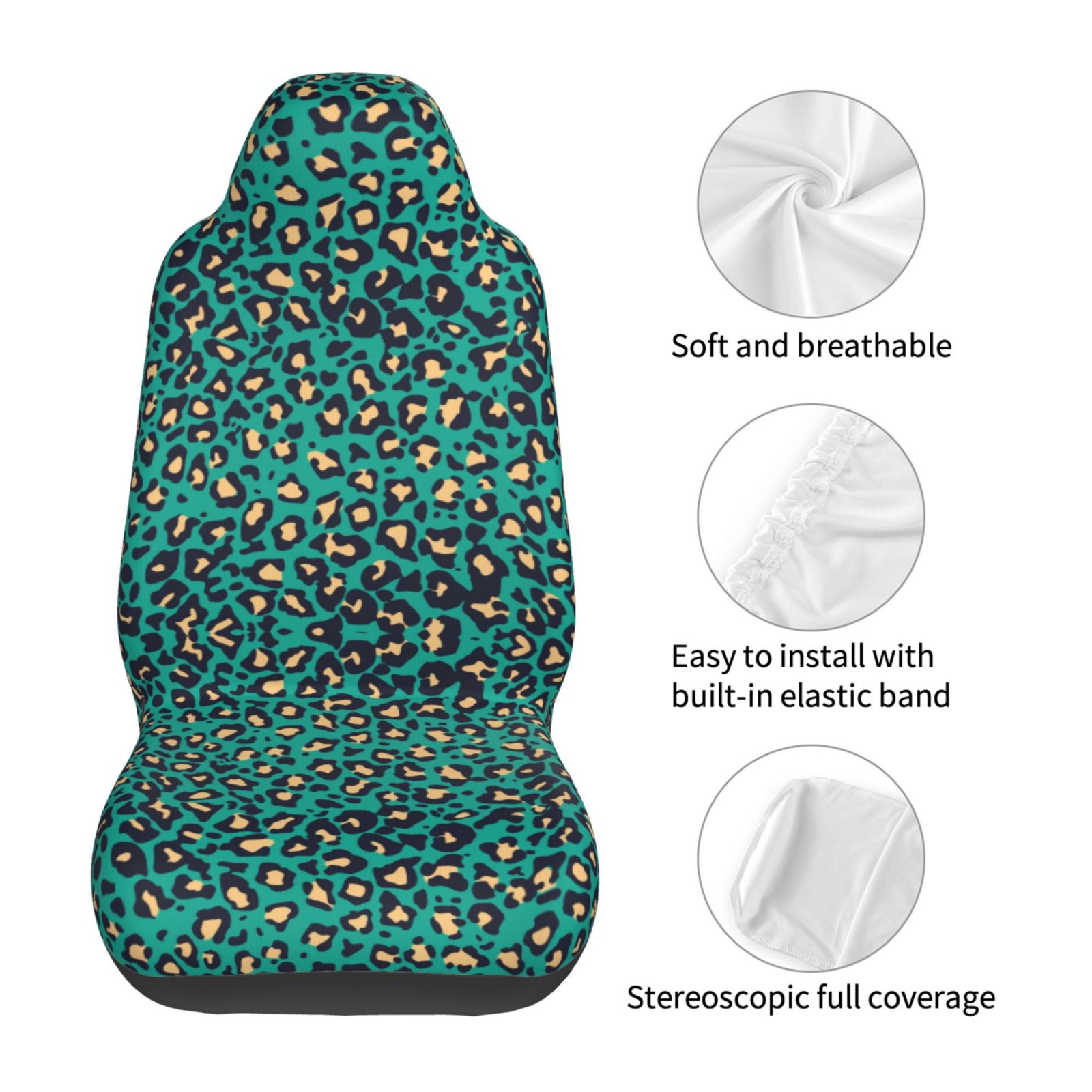 TEQUAN Front Seat Covers， Green Abstract Leopard Texture Pattern 2 Piece Car Seat Cover Fit Most Car SUV Truck Van