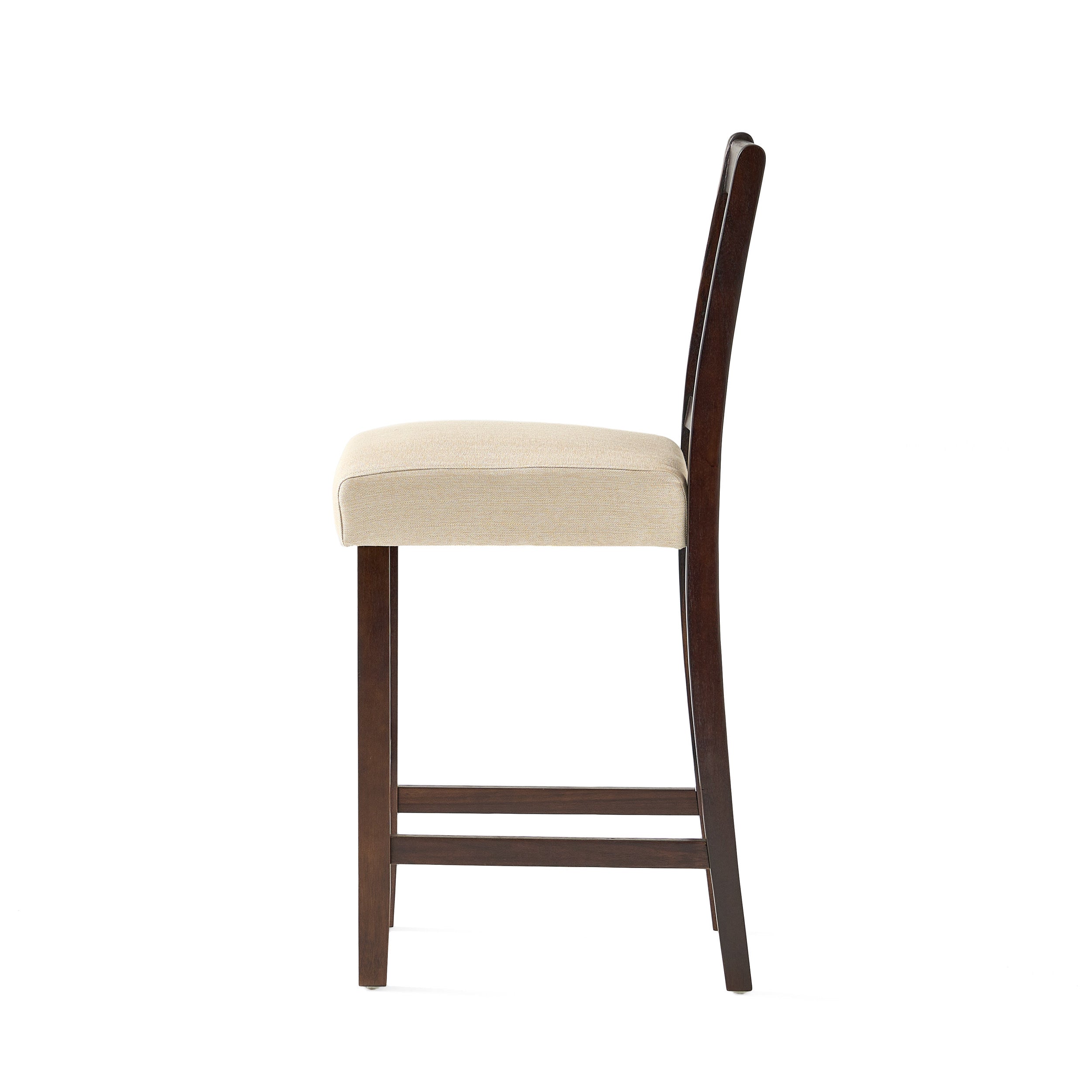 Etodens 26-Inch Brown Mahogany Acacia Counterstool with Beige Cushion (Set of 2)