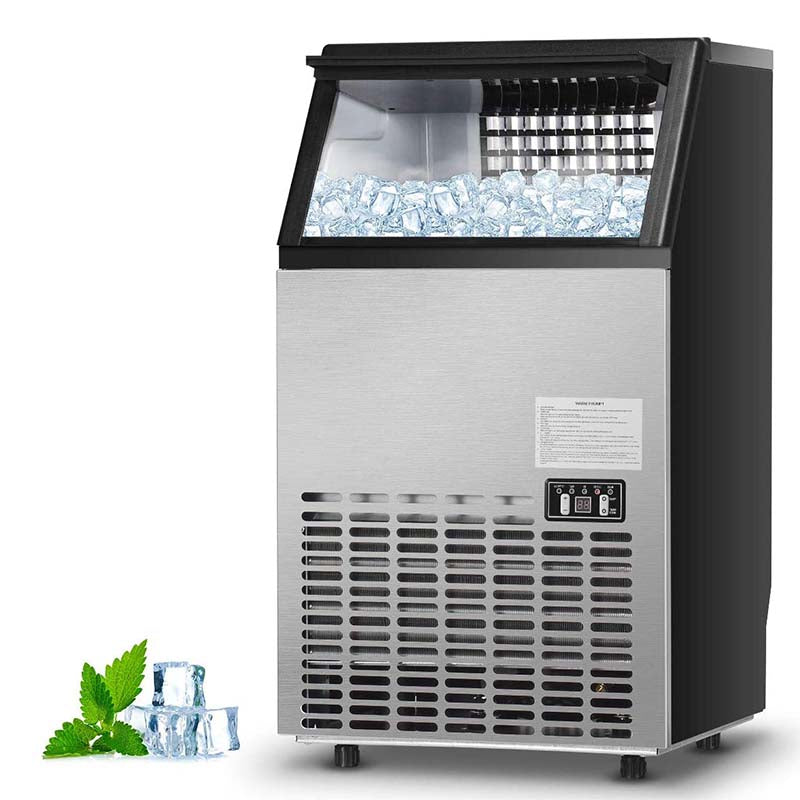 110LBS/24H Commercial Ice Maker with 33LBS Storage Capacity, Free-Standing Ice Machine