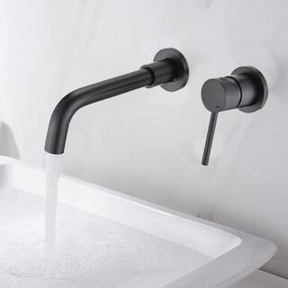 Magic Home Single Handle Wall Mounted Bathroom Faucet with Drain in Matte Black MS-B1904-MB-Dra