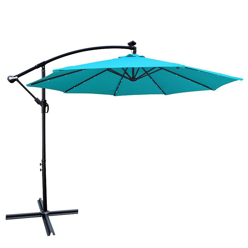 F.C Design 10 ft Outdoor Patio Umbrella with Solar Powered LED Lights， Waterproof， 8 Ribs， Crank and Cross Base for Garden， Deck， Backyard， Pool Shade