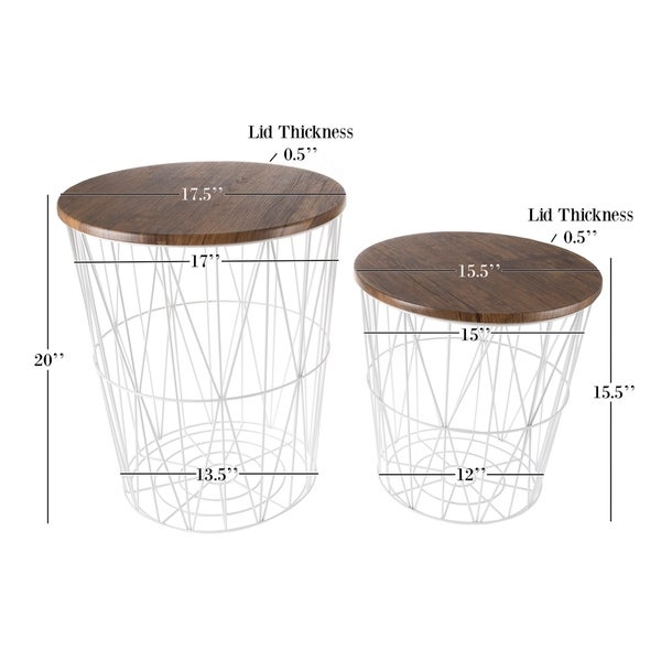 Lavish Home Faux Wood Nesting End Tables with Storage (Set of 2)