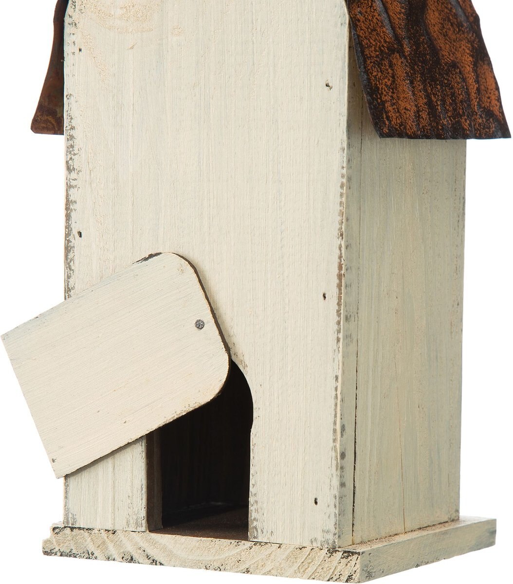 Glitzhome Washed White Distressed Solid Wood Birdhouse