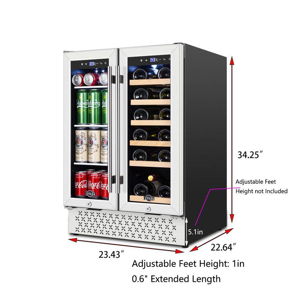 Tylza Dual Zone 24 in. 18-Bottle Wine and 57-Can Built-In and Freestanding Beverage Cooler in Stainless Steel with Safety Lock TYBC120-TYBC120