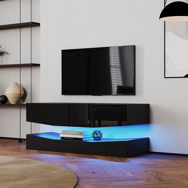 LED TV Stand for 55 inch TV， Modern Entertainment Center with LED Lights