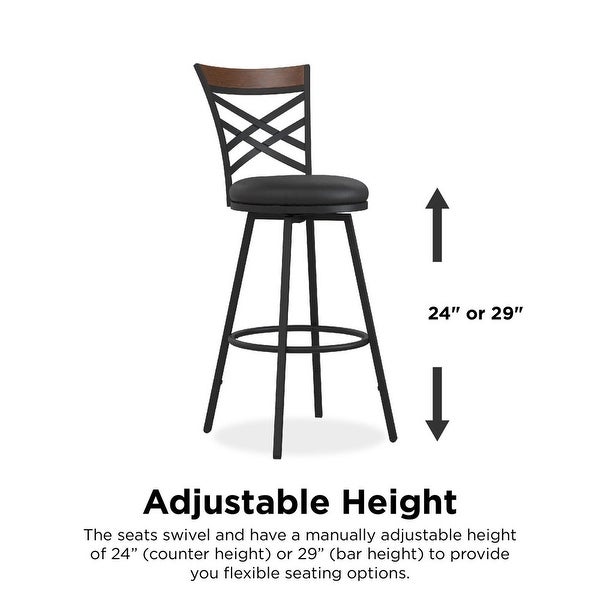 Lesley Adjustable Swivel Barstool， Black Faux Leather， Set Of 3 - as show