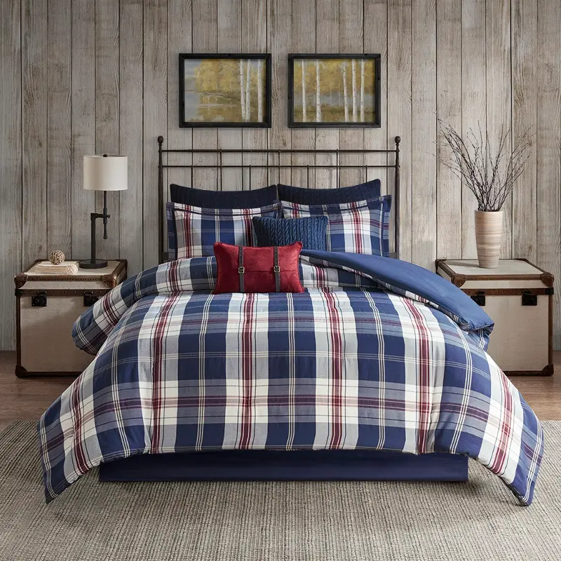 Red and Blue Plaid 3 Piece Ryland Twin Bedding Collection