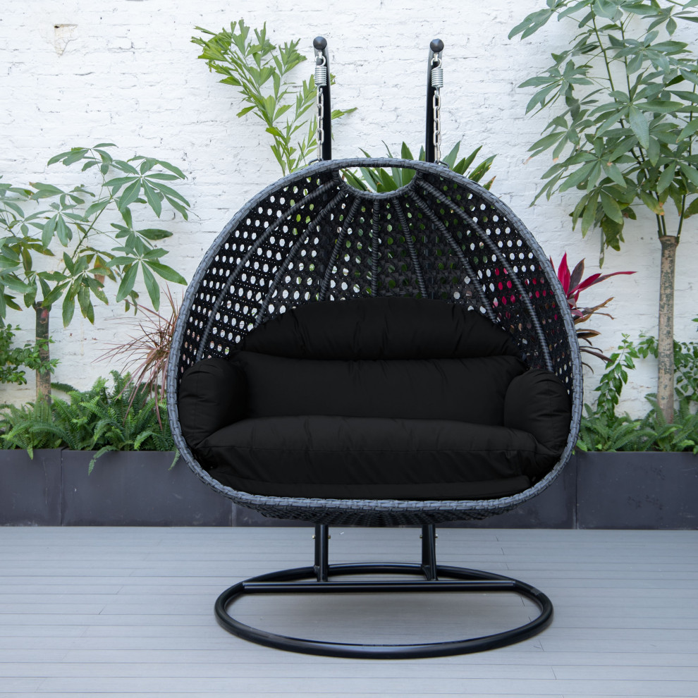 LeisureMod Mendoza Charcoal Wicker Hanging Double Egg Swing Chair   Tropical   Hammocks And Swing Chairs   by LeisureMod  Houzz