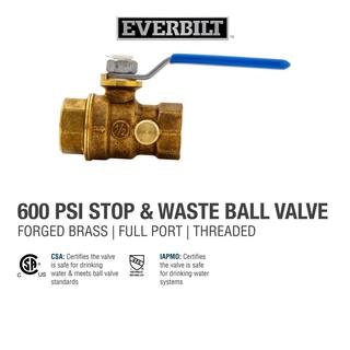 Everbilt 12 in. Forged Brass Threaded Ball and Waste Valve 107-753EB