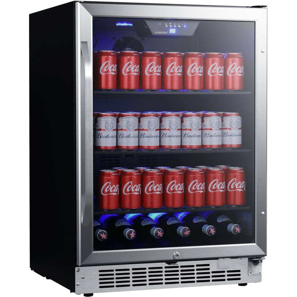 EdgeStar 24 in. 142 (12 oz.) Can Built-in Beverage Cooler with Tinted Door and LED Lighting CBR1502SG