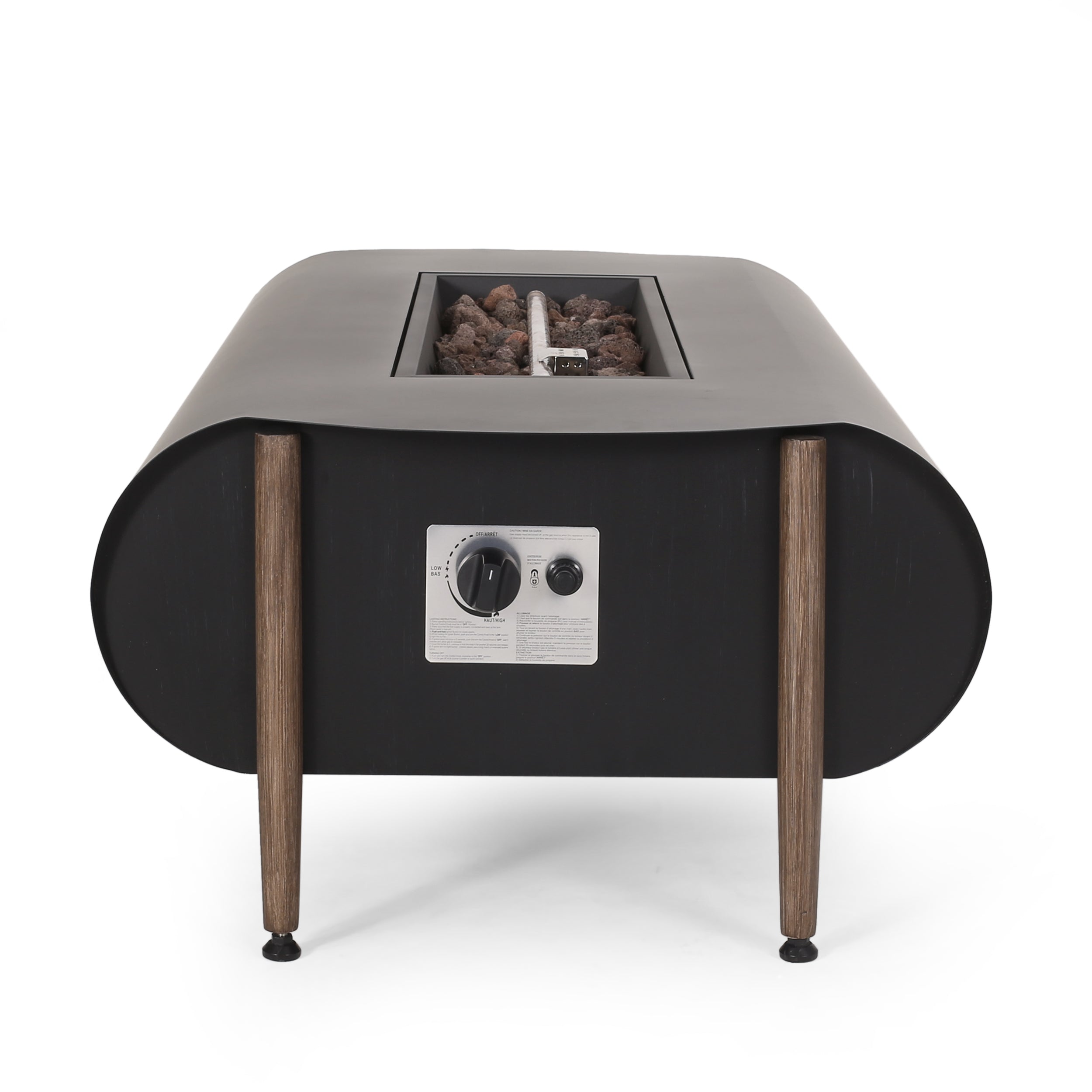 Romar Outdoor 50,000 BTU Rectangular Fire Pit (No Tank Holder), Dark Gray and Wood Pattern