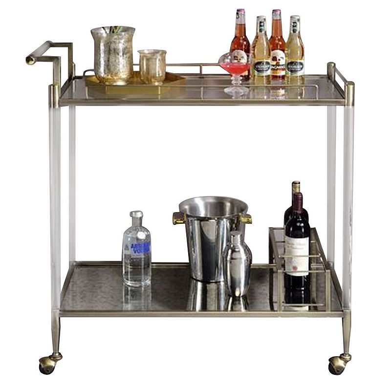 2 Tier Serving Cart with Acrylic and Metal Frame， Brass