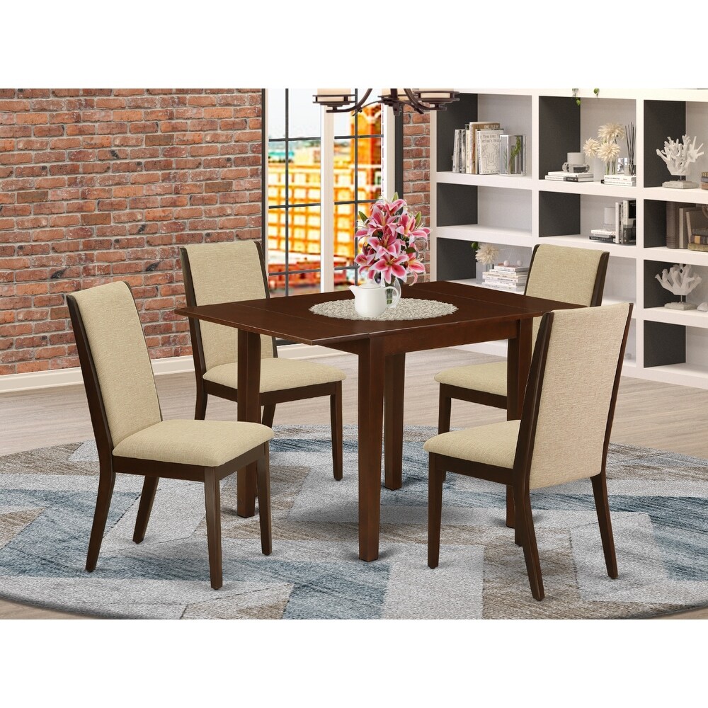 East West Furniture 5 Piece Dinette Set  a Dining Room Table and 4 Linen Fabric Parsons Dining Chairs  (Finish Option)