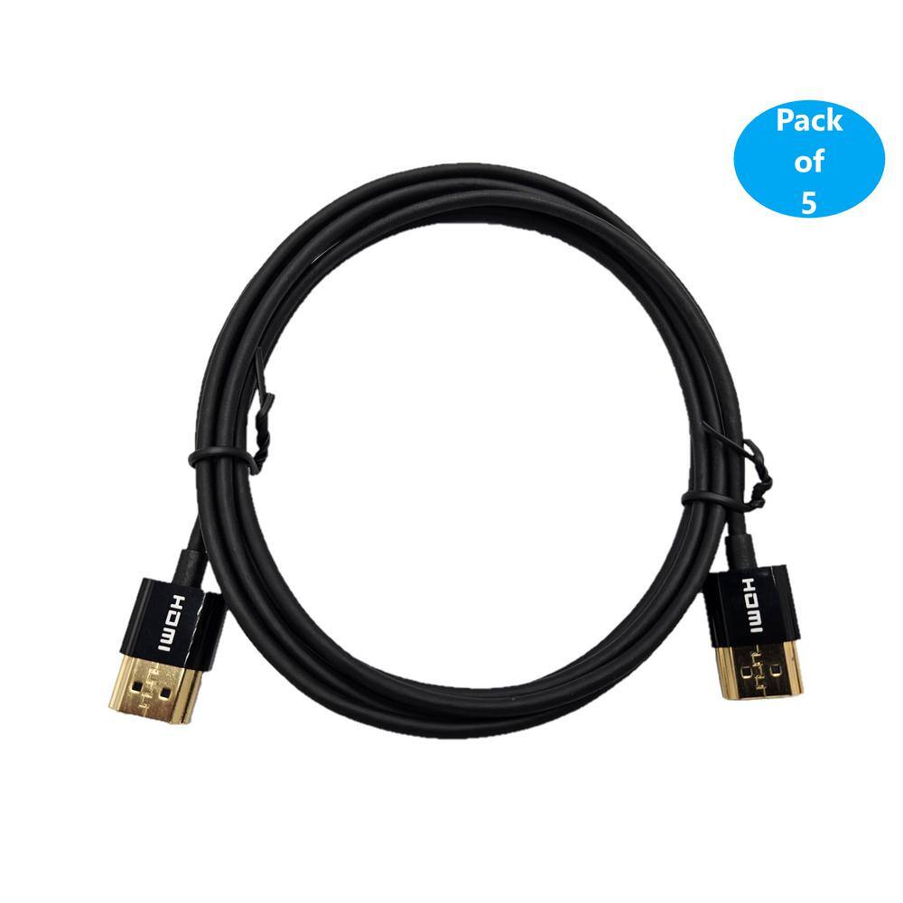 Micro Connectors Inc 15 ft. HDMI 4K Ultra HD Slim High Speed with Ethernet Cables Black (5-Pack) H2-15MAMASL-5