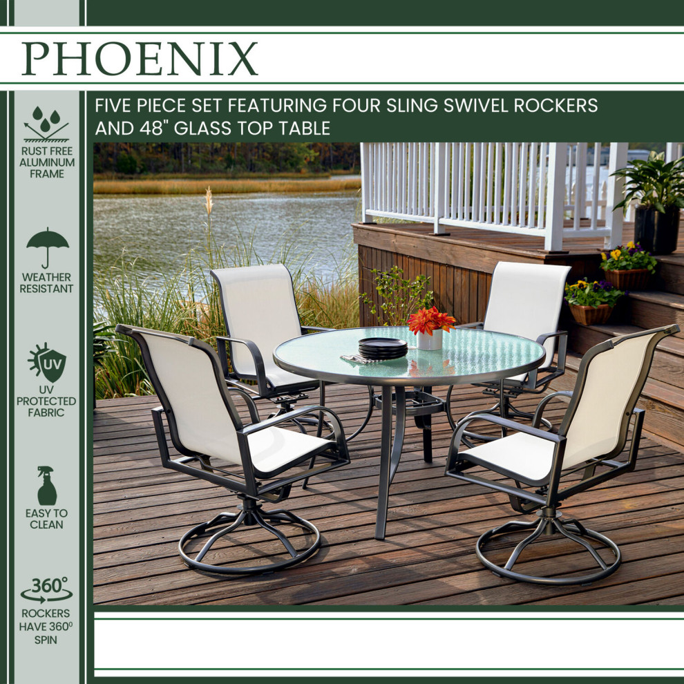 Phoenix 5 Piece Dining Set  White  Glass Top Table   Transitional   Outdoor Dining Sets   by Almo Fulfillment Services  Houzz