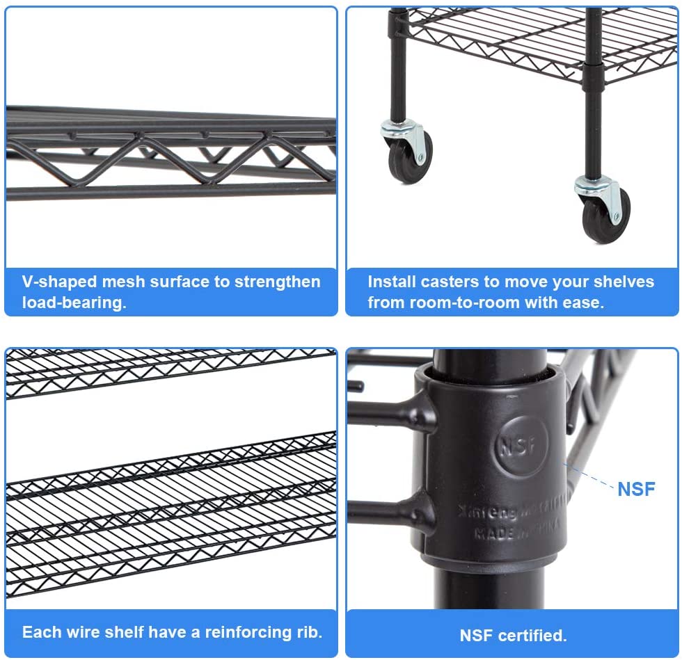 BestOffice NSF wire shelving unit 6-tier large storage adjustable steel storage rack with 4