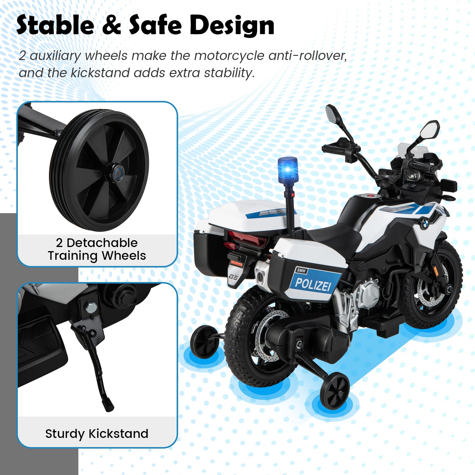 Costzon Kids Ride on Police Motorcycle, 12V Battery Powered Licensed BMW Dirt Bike