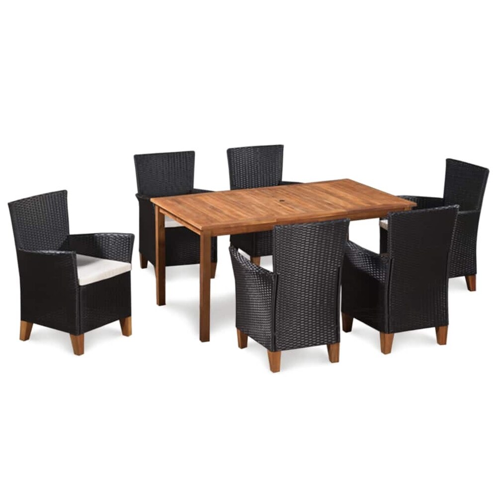 vidaXL 7 Piece Patio Dining Set Poly Rattan Black and Brown   59.1\