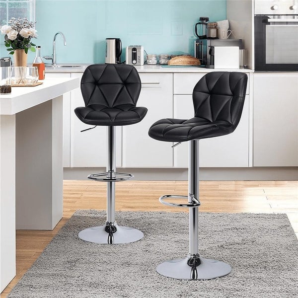 Modern Adjustable Faux Leather Swivel Bar Stool Armless， 2pcs