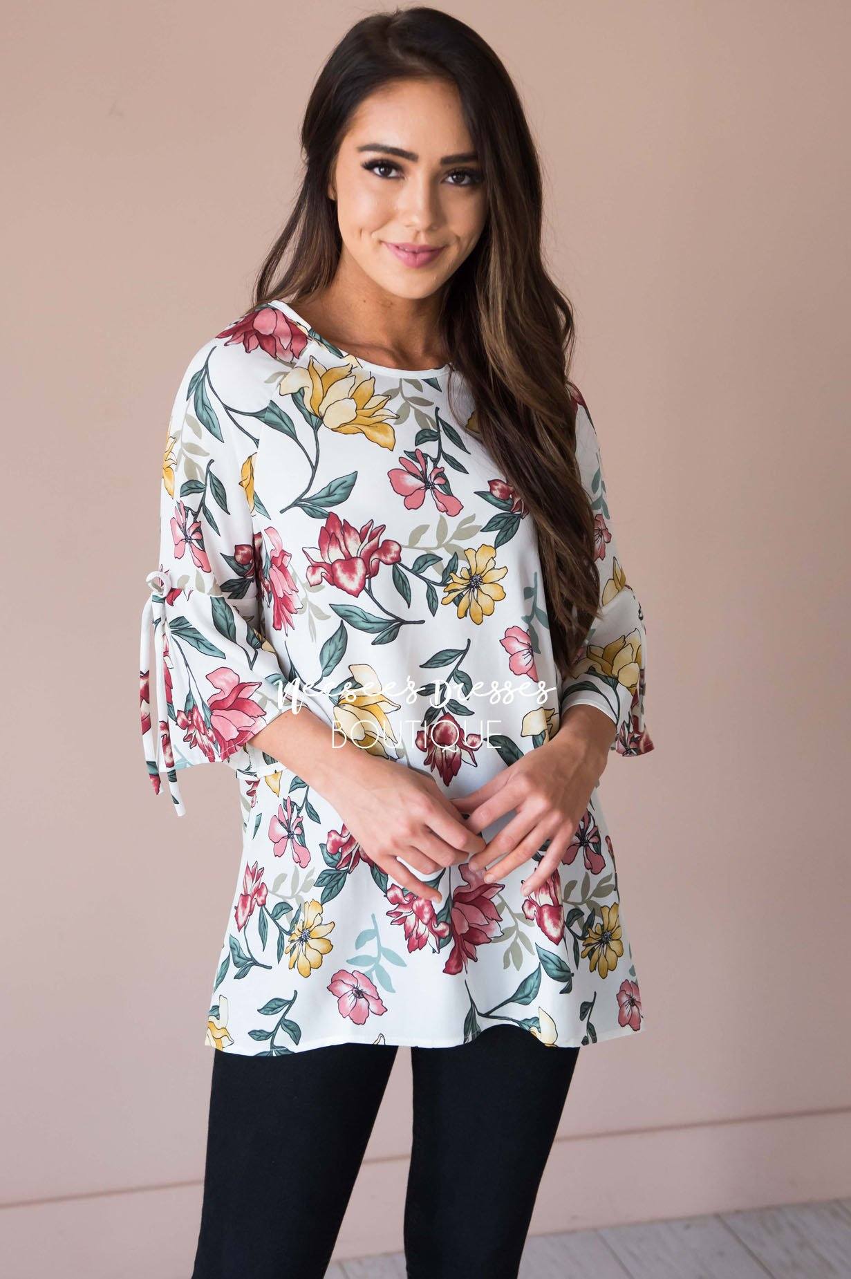 Falling For Floral Bell Sleeve Top