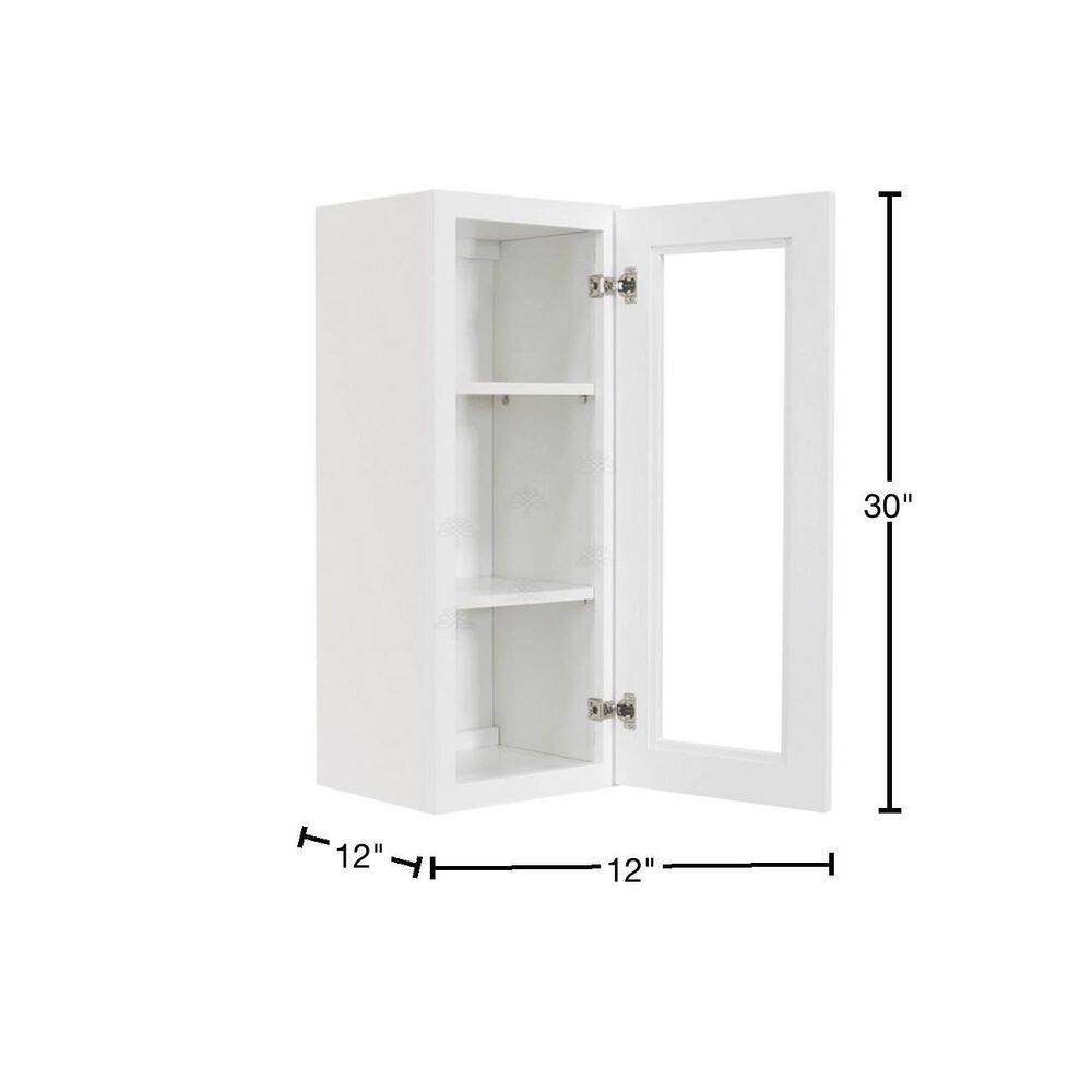 LIFEART CABINETRY Lancaster White Plywood Shaker Stock Assembled Wall Glass Door Kitchen Cabinet 12 in. W 30 in. H x 12 in. D ALW-WMD1230