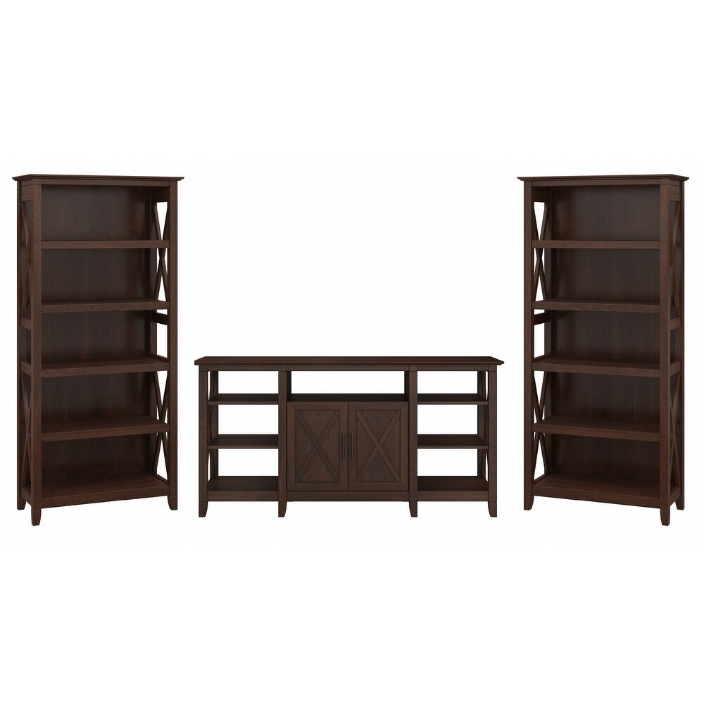 Tall Farmhouse TV Stand with 2 Bookcases by Bush Furniture