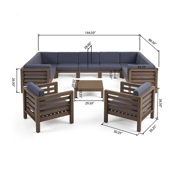 Oana Outdoor 11 Seater Acacia Wood Sectional Sofa and Club Chair Set by Christopher Knight Home