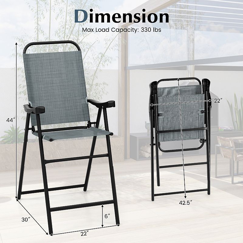 Patio Folding Bar Stool Set Of 2 With Metal Frame And Footrest-blue