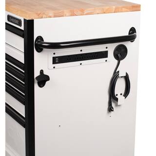 Husky 61 in. W x 23 in. D Heavy-Duty 15-Drawer Mobile Workbench Tool Chest with Solid Wood Top in White H61MWC15GWHD