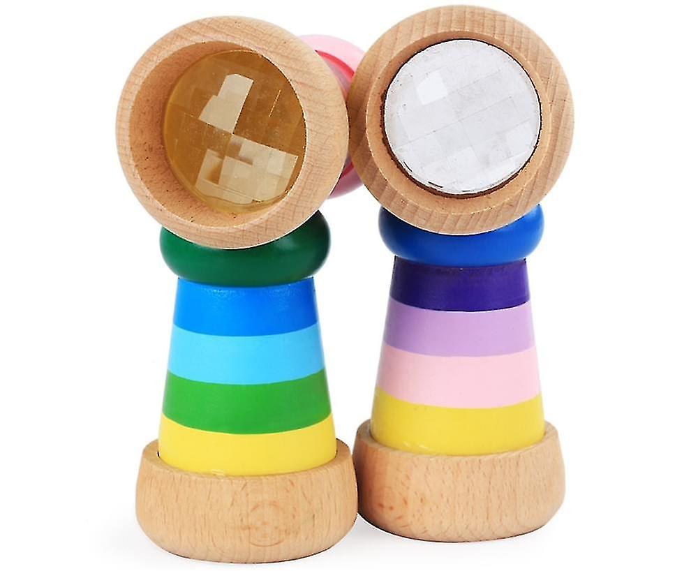 Rainbow Magical Wooden Mini Kaleidoscope Effect Polygon Prism Children Toy - Pink