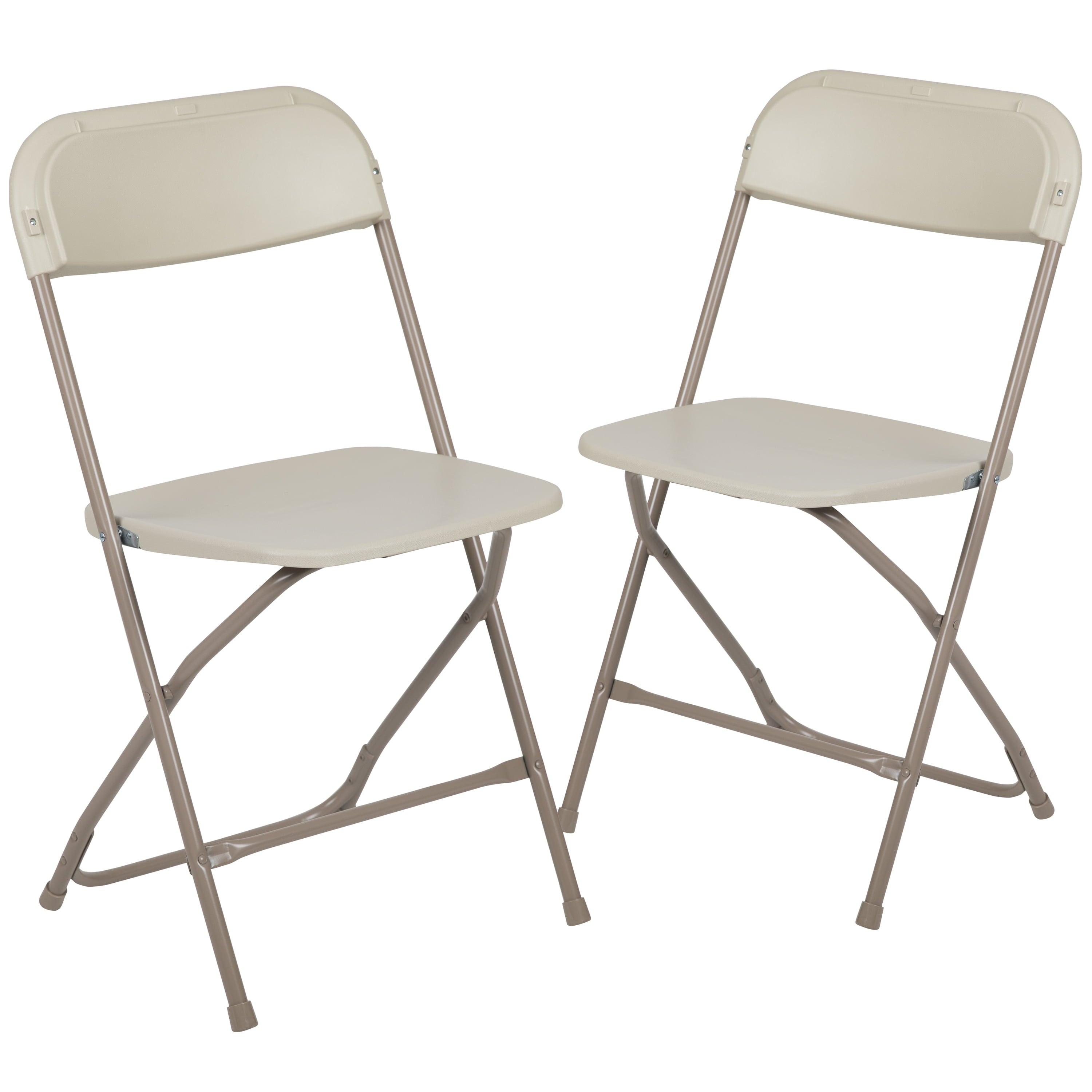 BizChair Folding Chair - Beige Plastic - 2 Pack 650LB Weight Capacity