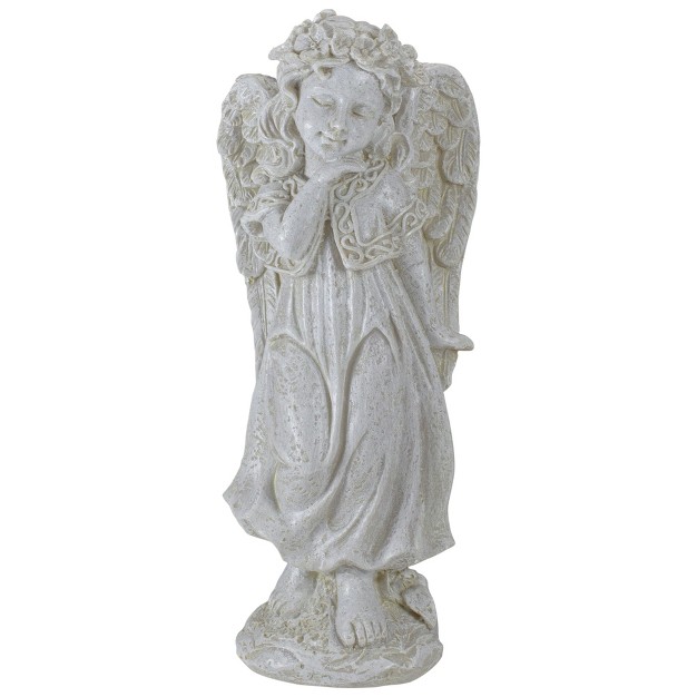 Ivory Standing Angel With Floral Crown Outdoor Garden Statue