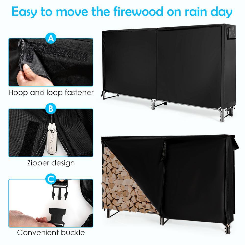 Costway 72 in. Heavy-Duty Indoor/Outdoor Firewood Rack with Waterproof Cover NP10539GR