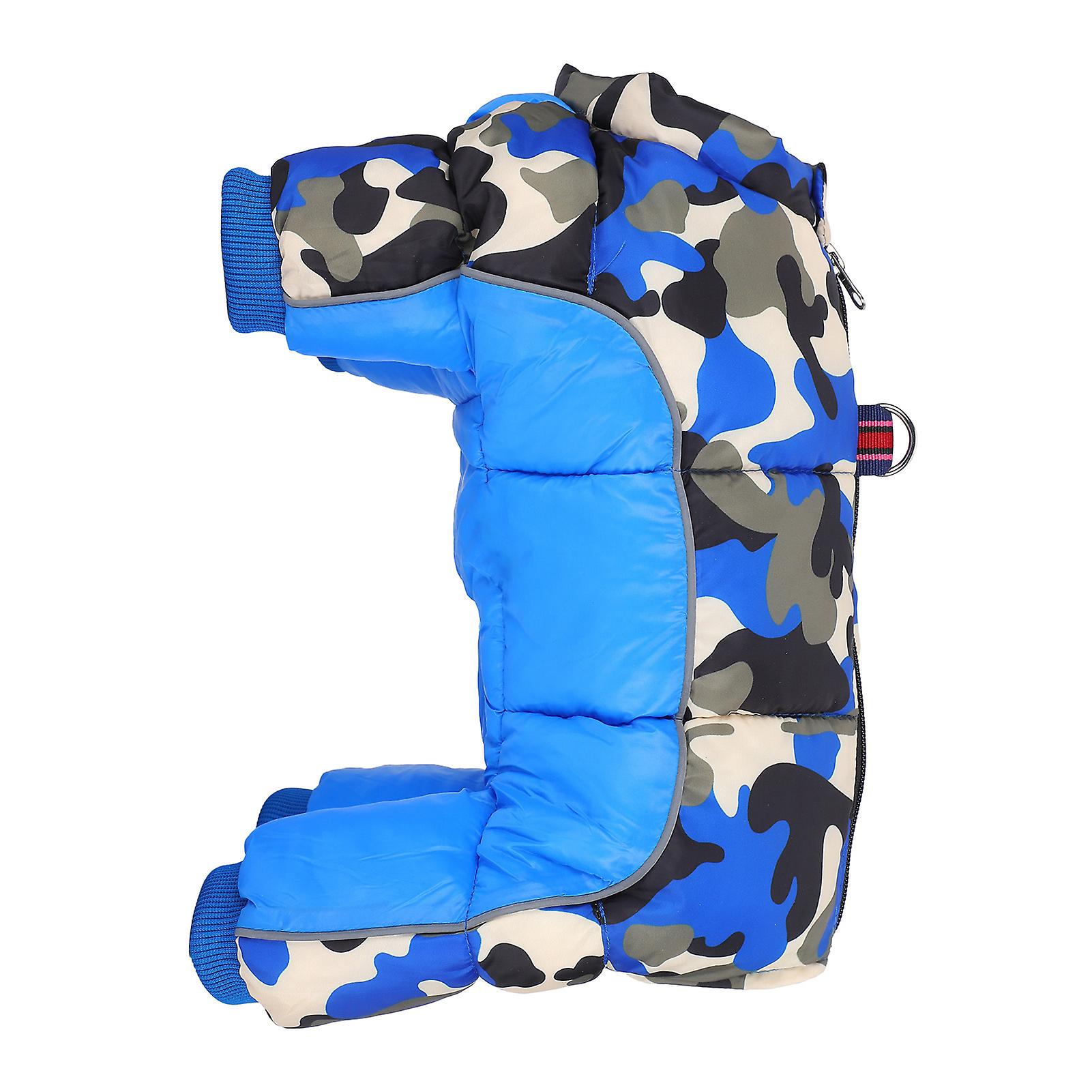 Pet Dog Winter Keep Warm Windproof Clothes Clothing Four Legs Back Zipper Blue Camouflage14#