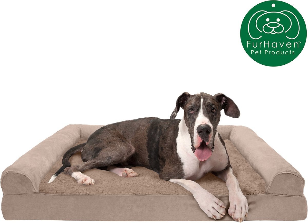 FurHaven Plush and Suede Memory Top Bolster Dog Bed w/Removable Cover