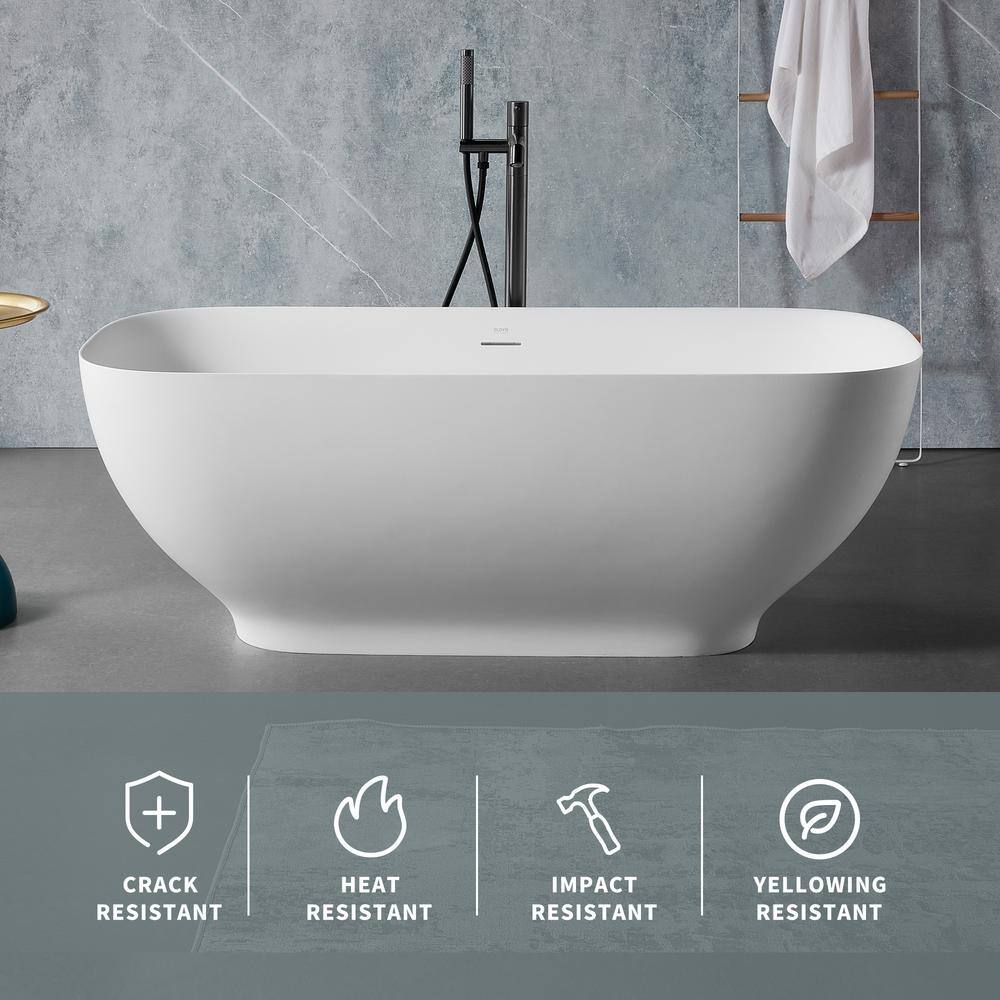 Xspracer 67 in. Stone Resin Flatbottom Freestanding Double Slipper Soaking Bathtub in White with Brass Drain JH-LID2110467