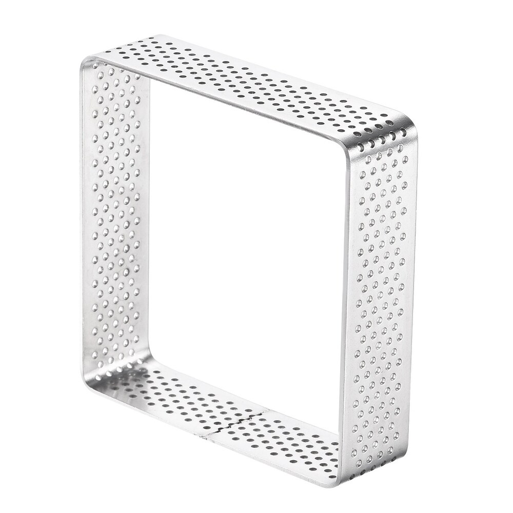 2pcs Stainless Steel Square Cake Rings  2.95 inch Perforated Cake Mousse Ring   Silver