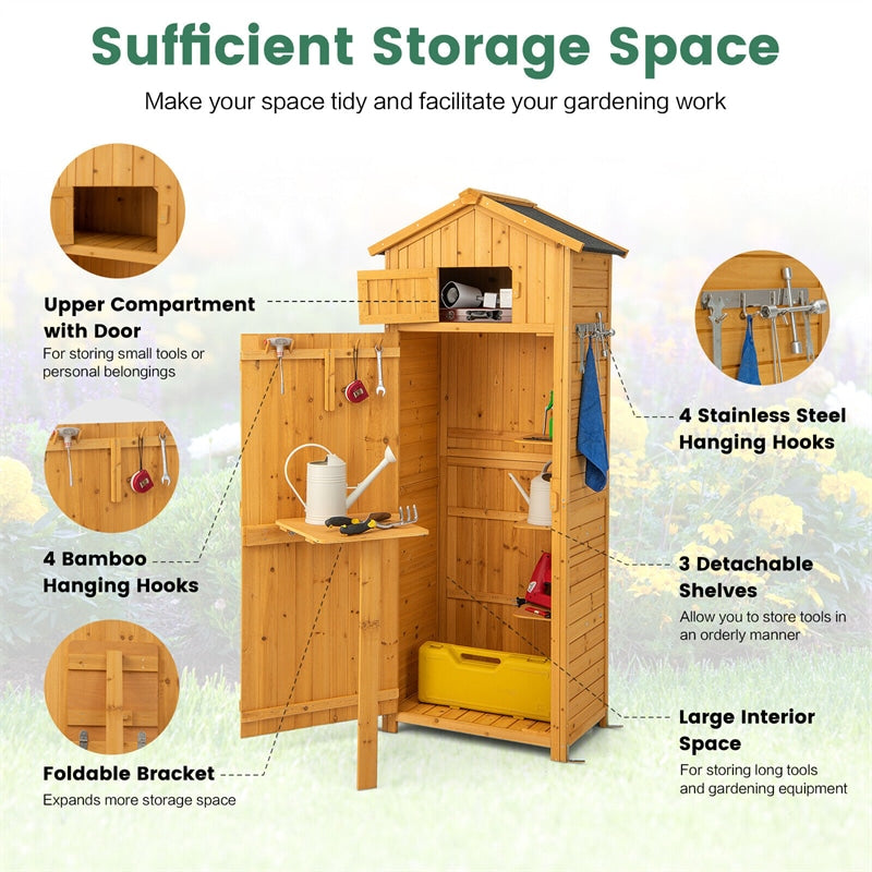 Outdoor Storage Shed Wooden Tool Room Waterproof Garden Storage Cabinet with Lockable Doors & Foldable Table