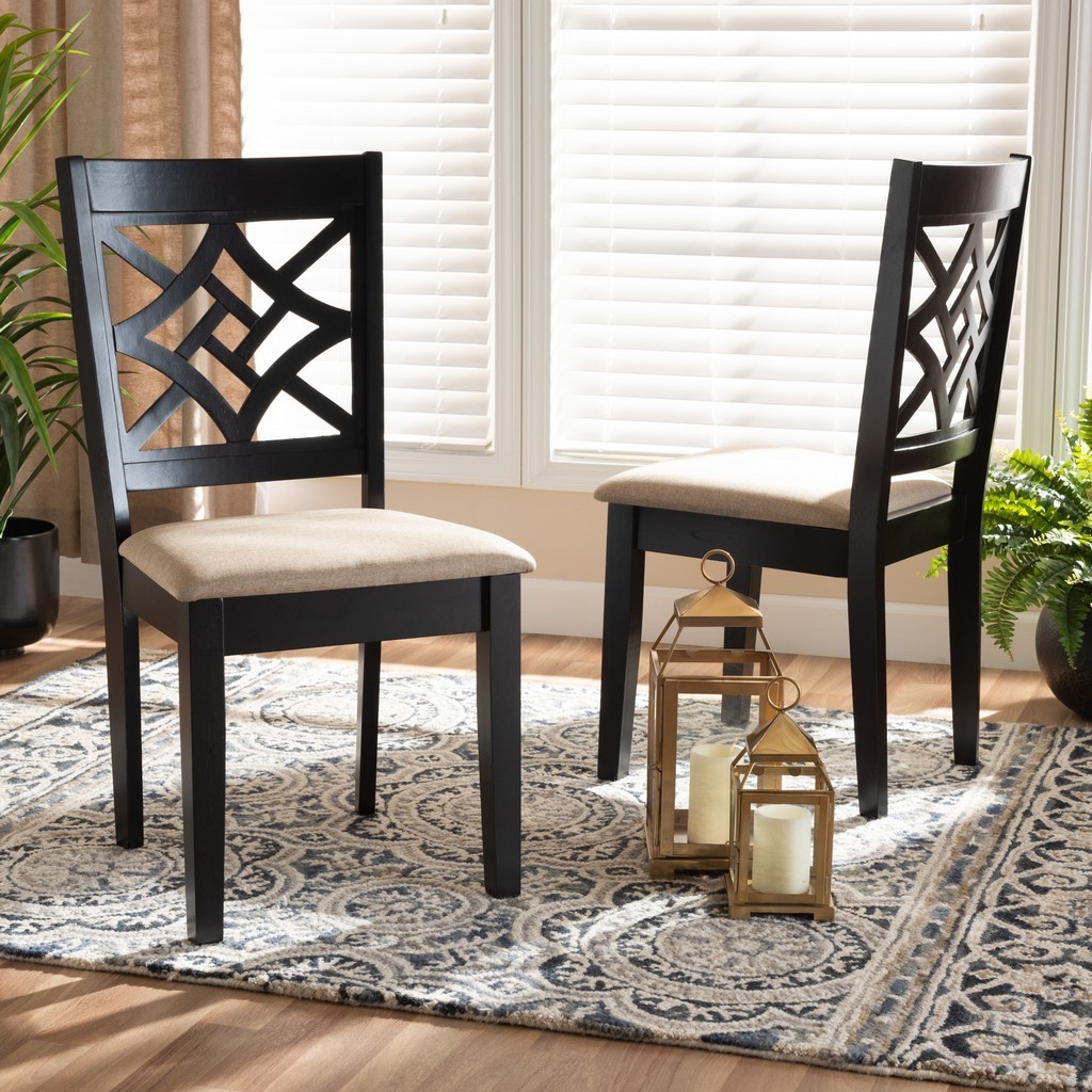 Wholesale Interiors Baxton Studio Nicolette Modern and Contemporary Sand Fabric Upholstered and Dark Brown Finished Wood 2-Piece Dining Chair Set - Wholesale Interiors RH340C-Sand/Dark Brown-DC-2PK