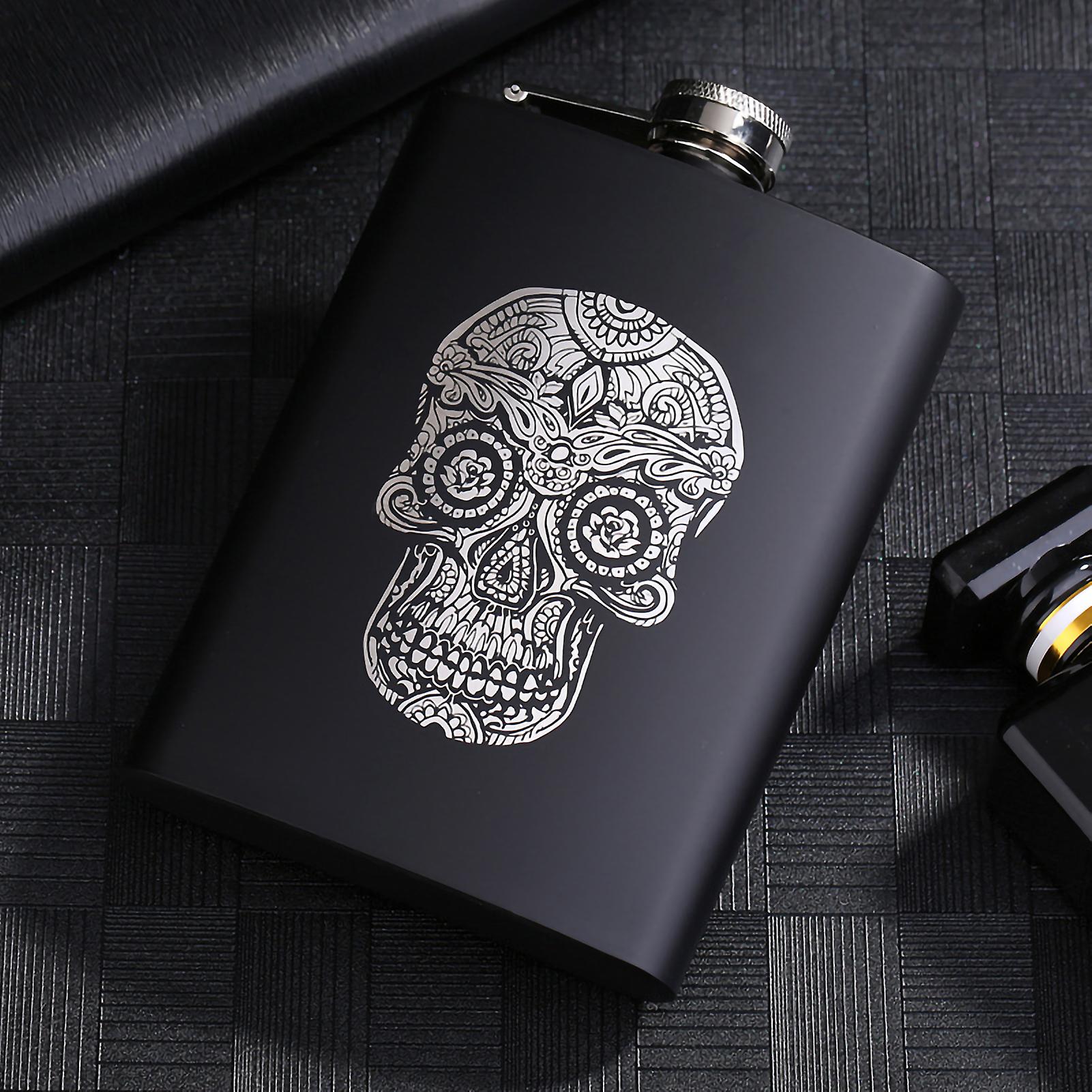 8oz Black Matte Whisky Bottle Wine Pot Portable Flagon Stainless Steel Flask For Outdoor Travel1862844wt Skull A