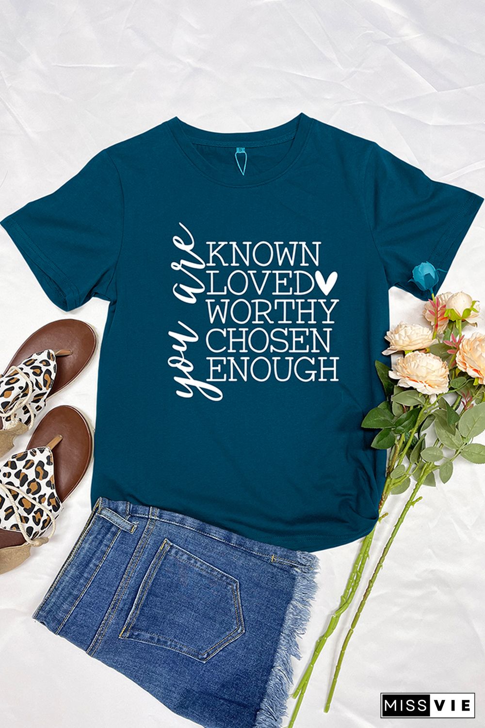 You Are Known, Loved, Worthy, Chosen, Enough Print Christian Graphic Tee Wholesale