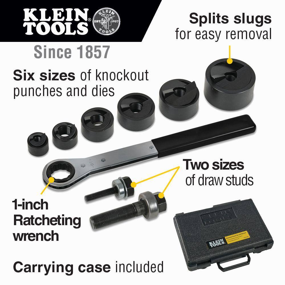 Klein Tools 9-Piece Knockout Punch with Wrench Set (53732SEN) 53732SEN